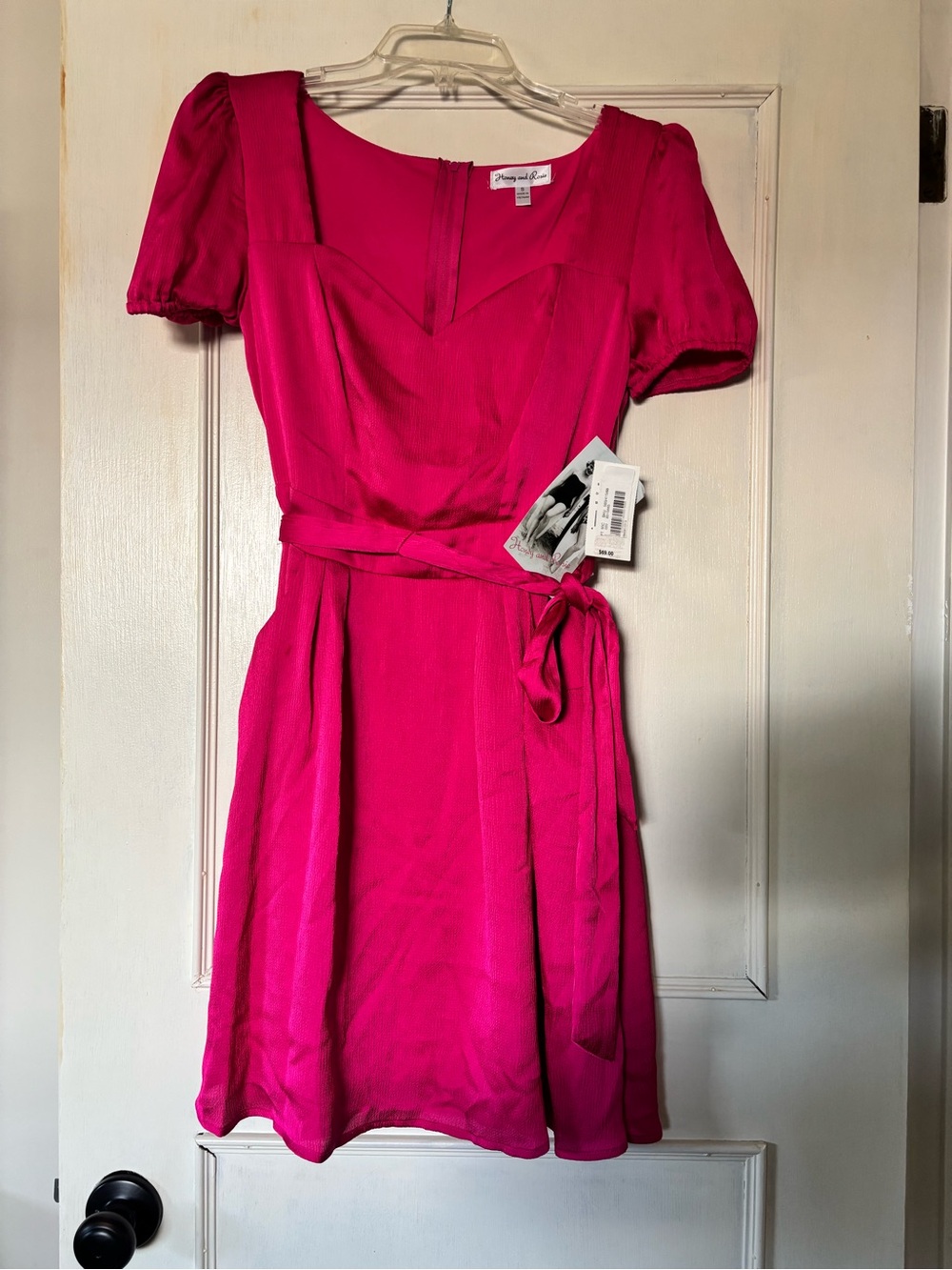 Honey and Rosie Hot Pink Short Sleeve Wrap-Detail Dress